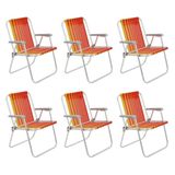 Kit 6 Cadeira De Praia Camping Alumínio Samoa Laranja Tramontina