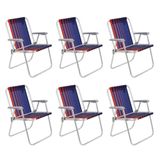 Kit 6 Cadeira De Praia Camping Alumínio Samoa Azul Marinho Tramontina