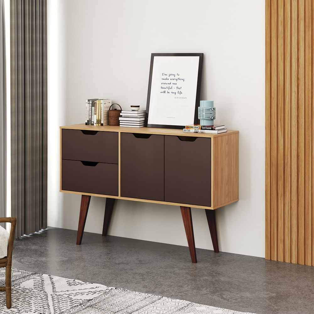 Aparador 2 Portas 2 Gaveta Com Pés De Madeira Mb1097 Movelbento