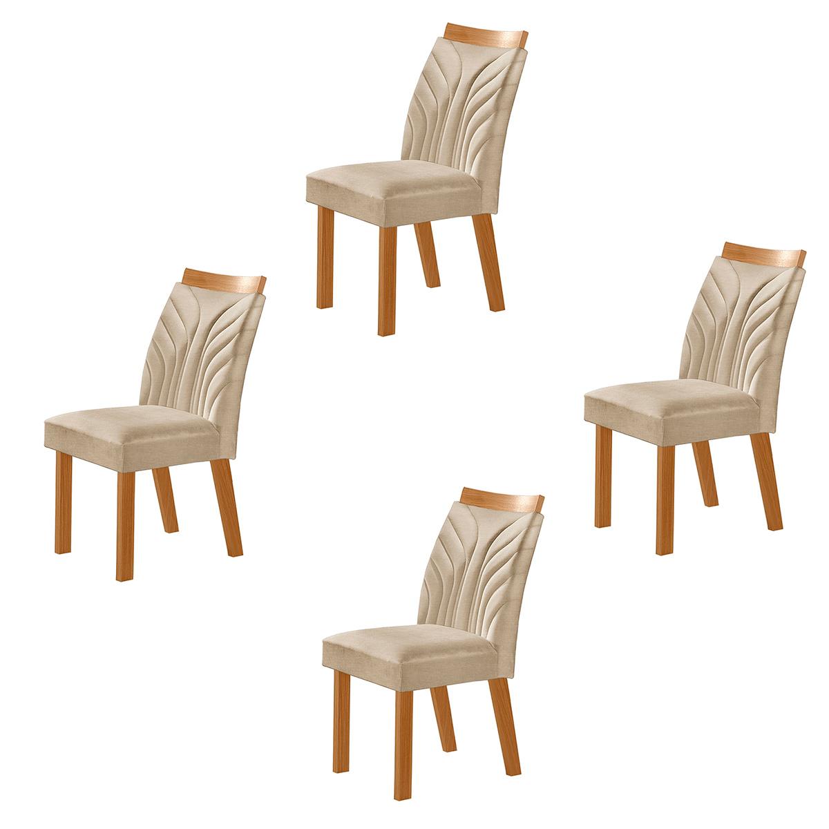 Conjunto De 4 Cadeiras Veneza Com Tecido Linho Encosto Alto Bege Claro/cinamomo
