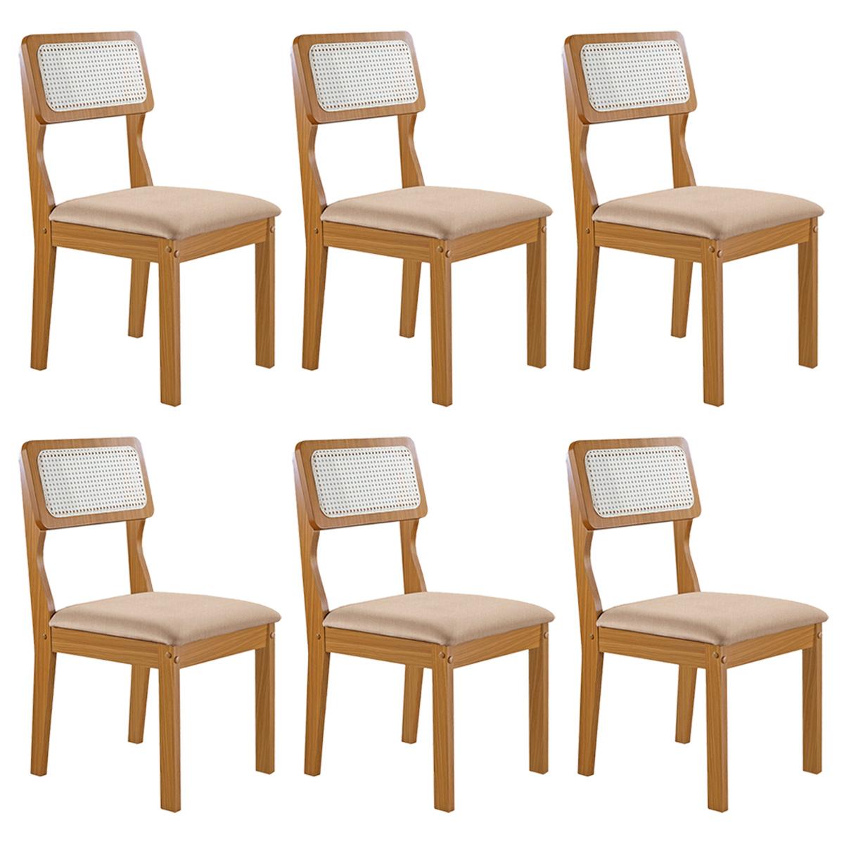 Conjunto De 6 Cadeiras Agata Retrô Com Estofado Em Linho Bege Claro/cinamomo
