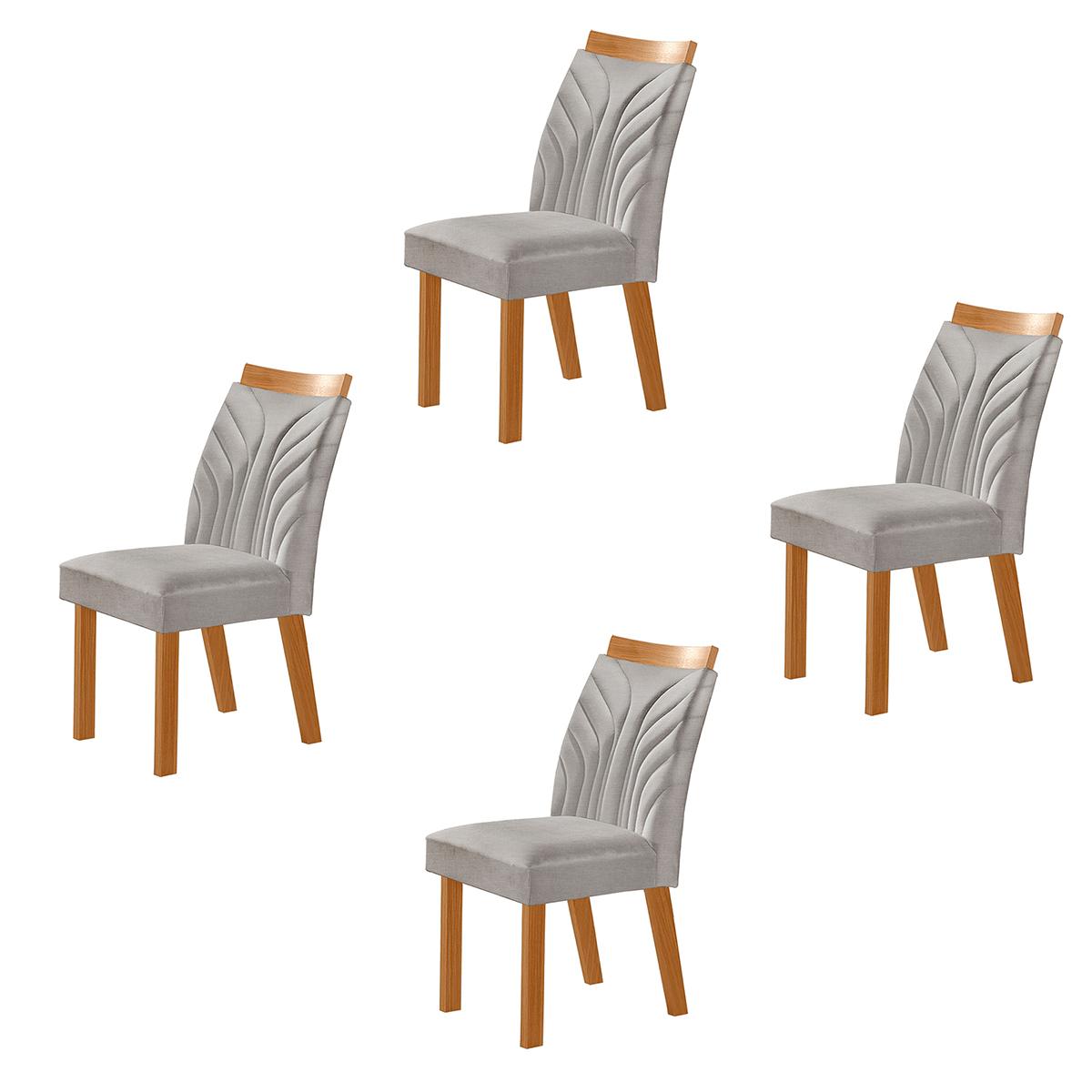 Conjunto De 4 Cadeiras Veneza Com Tecido Linho Encosto Alto Cinza Claro/cinamomo