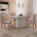 Mesa Jantar Diane 120cm Tampo Mdf E Vidro 4 Cadeiras Isadora Moderna Linho Capuccino Off White Naturale Serigrafia