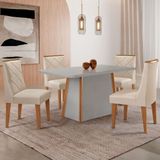 Mesa Jantar Diane 120cm Tampo Mdf E Vidro 4 Cadeiras Isadora Moderna Veludo Creme Off White Naturale Serigrafia