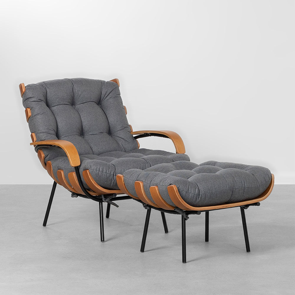 Poltrona Costela Com Braço E Puff - Zimbro