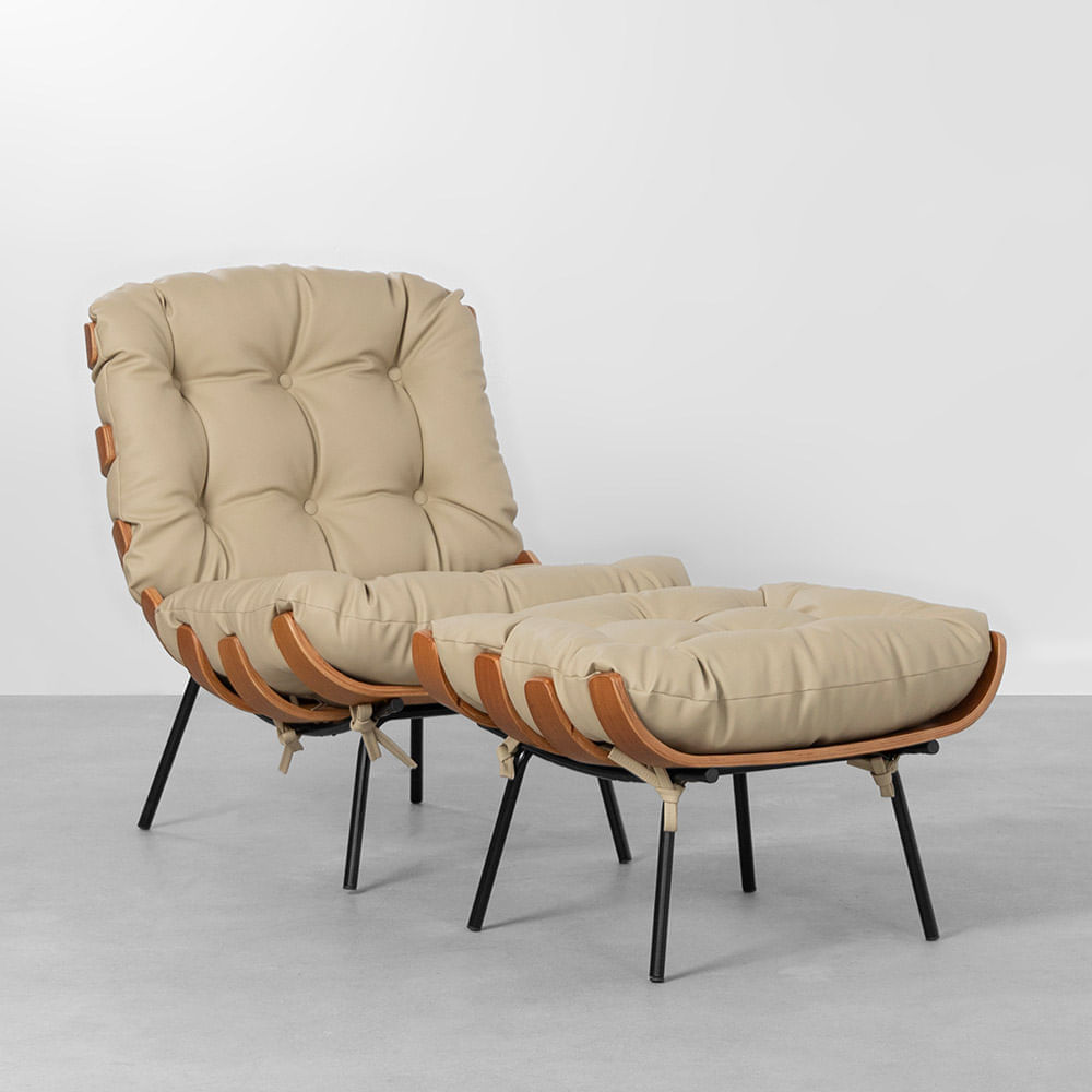 Poltrona Costela Com Puff Pu - Bege