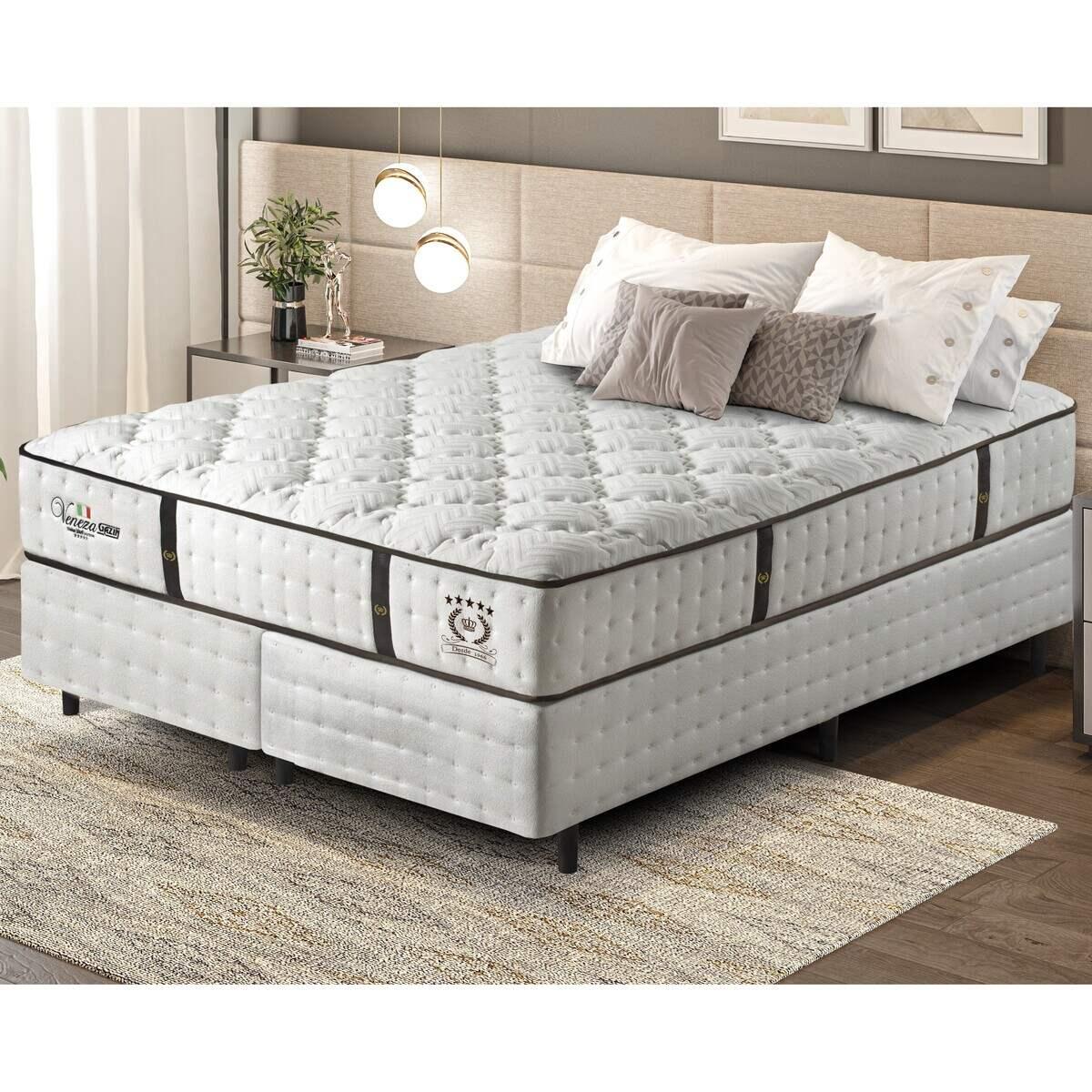 Cama Box Conjugado Queen Com Colchão (158x69x198) Veneza Ii Gazin Cr35311 Branco