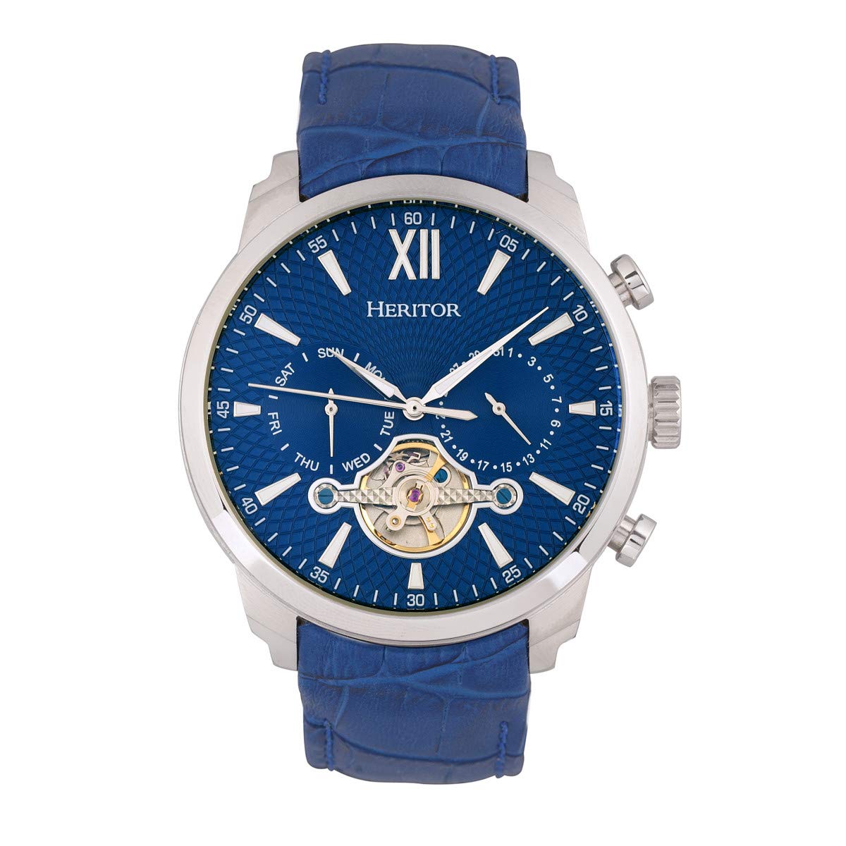 Relógio Heritor Arthur Automatic Para Homens, Pulseira De Couro Azul