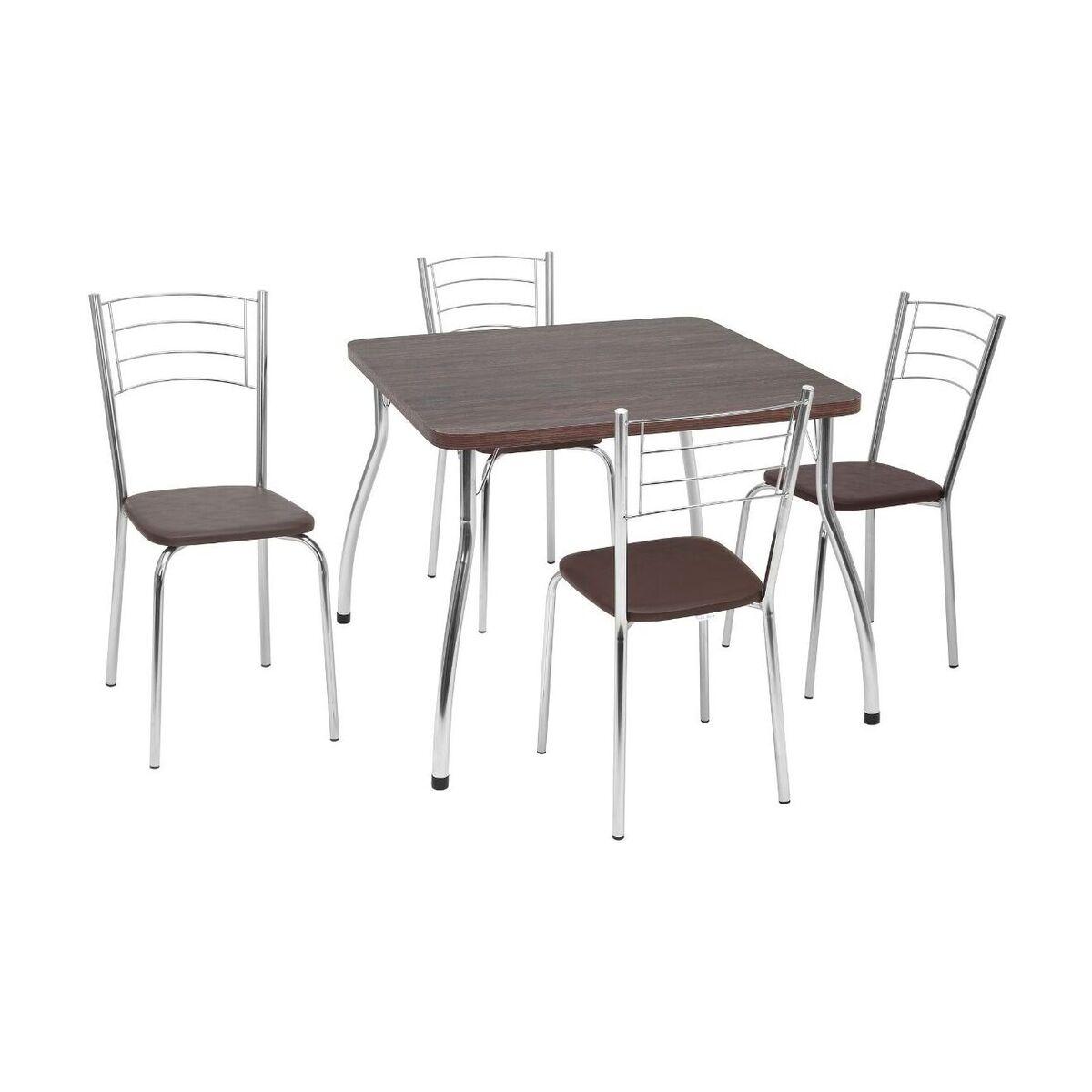 Conjunto Mesa De Jantar 90cm Com 4 Cadeiras Multimóveis Cr50142 Marrom