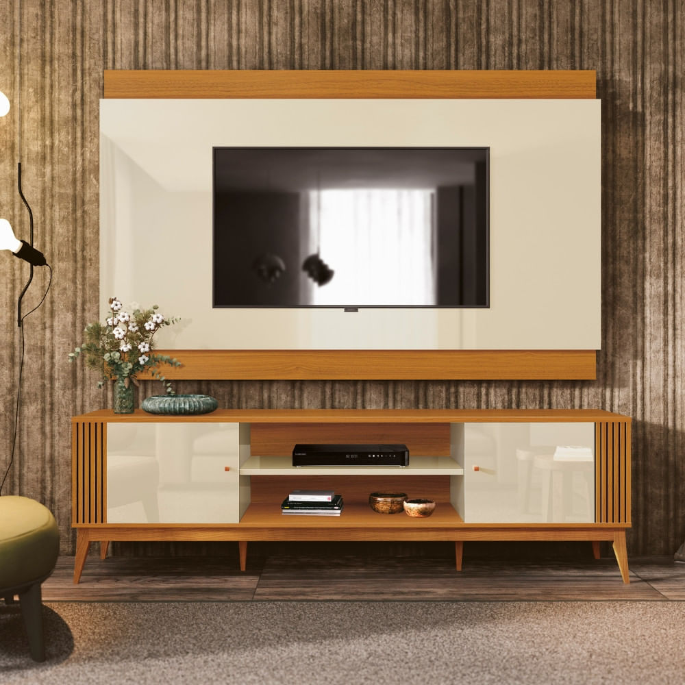 Rack Com Painel Ripado Para Tv Até 60 Polegadas 2 Portas Legacy Edn Móveis