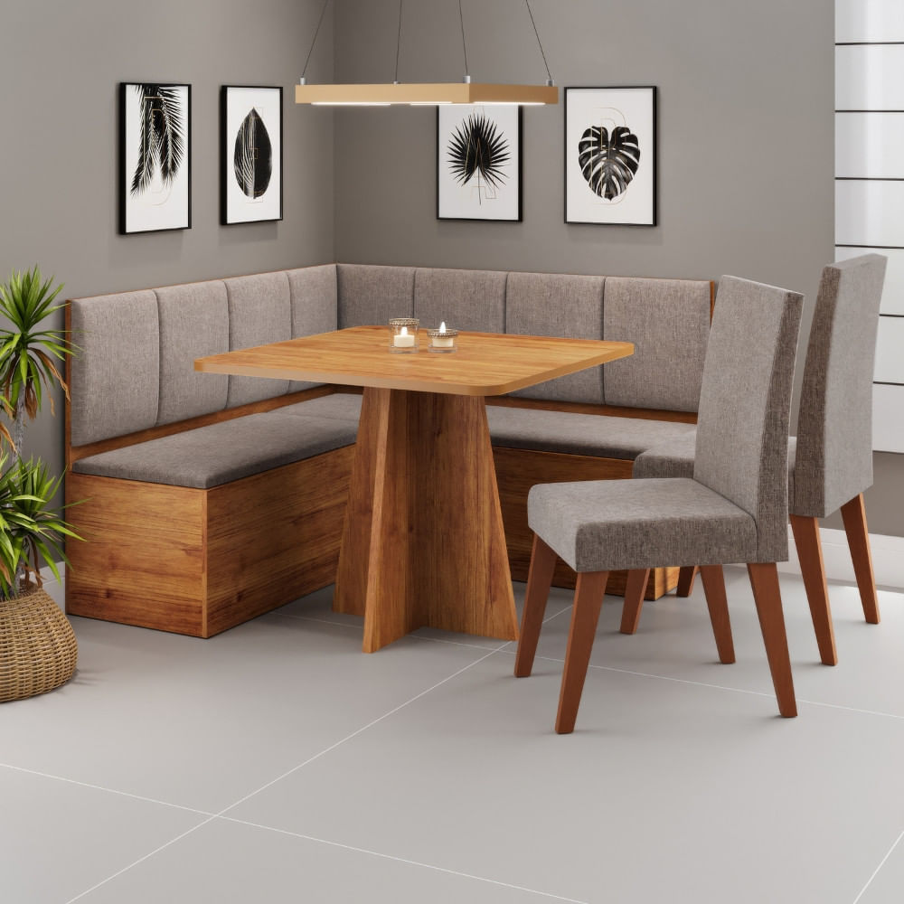 Canto Alemão com Baú Syrah com 2 Cadeiras Milão Viero