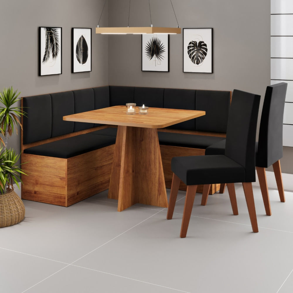 Canto Alemão com Baú Syrah com 2 Cadeiras Milão Viero