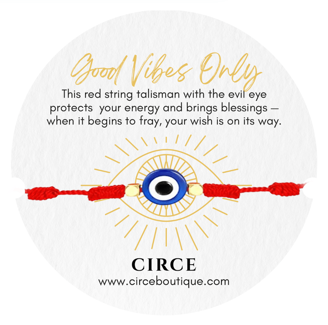 Pulseira Circe Boutique Good Vibes Only Evil Eye Red String
