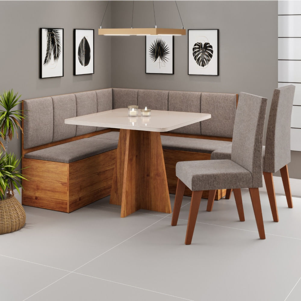 Canto Alemão Syrah Com Tampo De Vidro Com 2 Cadeiras Milão Viero