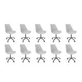 Kit 10 Cadeiras Office Base Cromada Com Rodizio Giratória Saarinen Branco