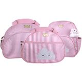 Kit Bolsas E Mochila Maternidade Listrado Baby Classic Rosa