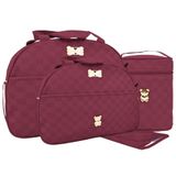 Kit Bolsas Maternidade Xadrez Baby Exclusive Gold Vinho