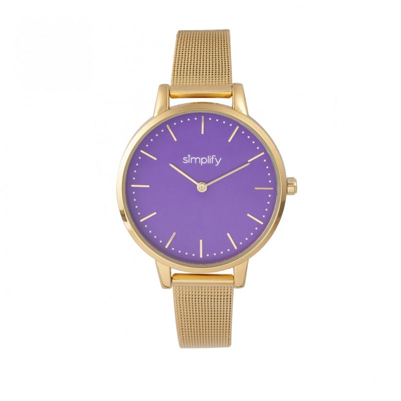 Relógio Simplify The 5800 Mesh Bracelet Em Dourado/roxo Para Mulheres