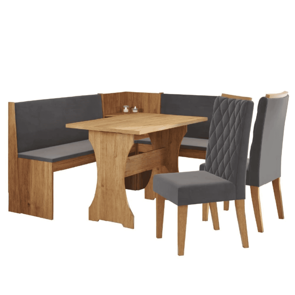 Conjunto Sala De Jantar Canto Alemão Arnis Com 2 Cadeiras Bele Veludo Viero