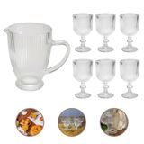 Conjunto Jarra Luxo 1l E 6 Taças Vidro 350ml Água Suco Vinho