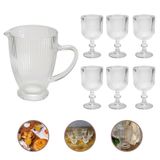 Conjunto Jarra Luxo 1l E 6 Taças Vidro 240ml Água Suco Vinho
