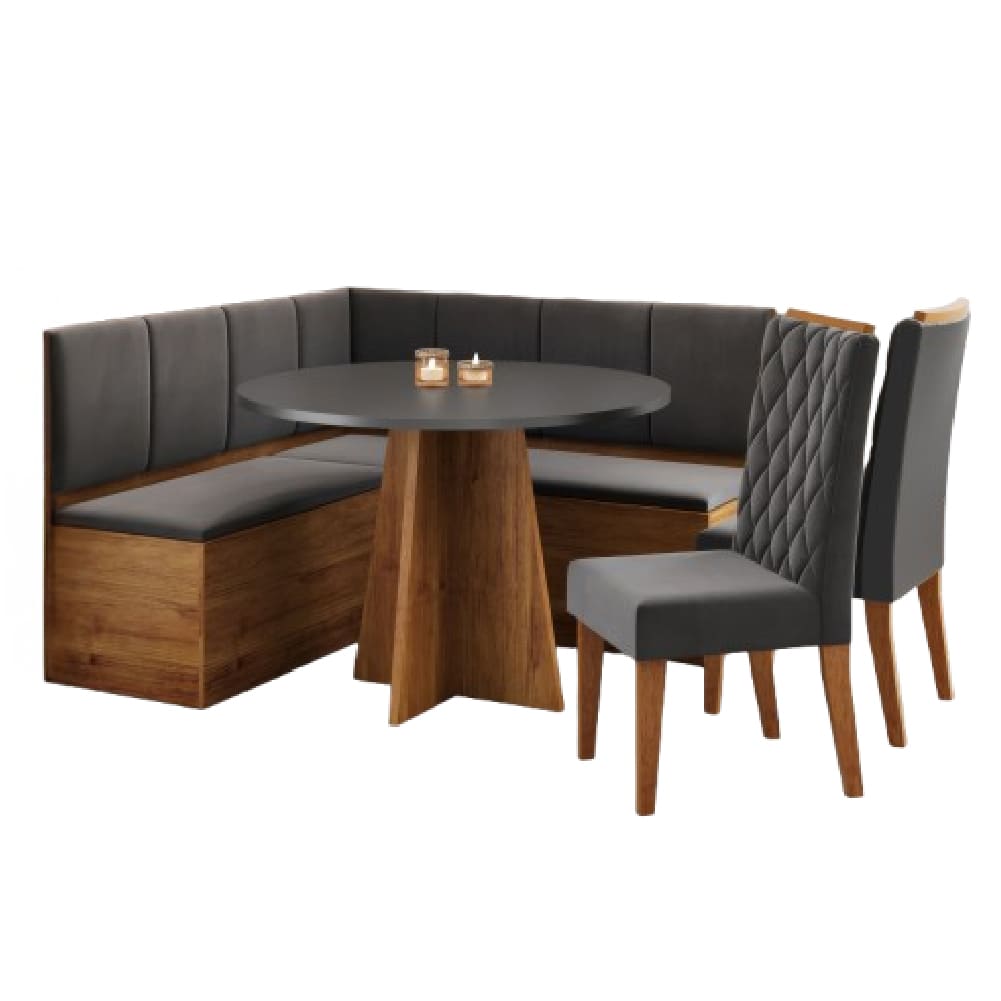 Conjunto Sala De Jantar Canto Alemão Com Baú Liebe Com Mesa Fin E 2 Cadeiras Bele Veludo Viero