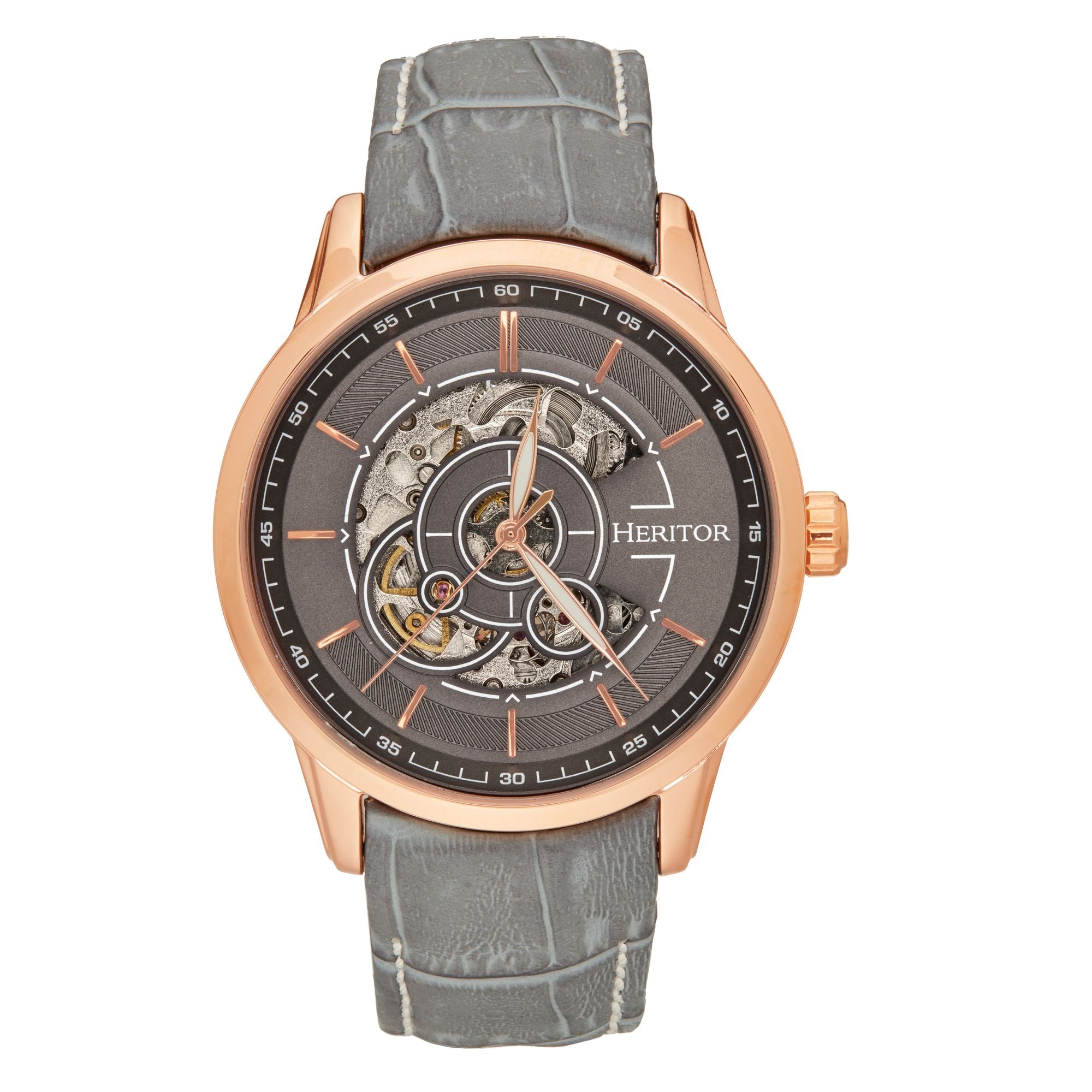 Relógio Heritor Automatic Davies Semi-skeleton Leather Rose Gold