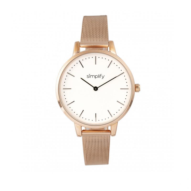 Relógio Simplify The 5800 Mesh Bracelet Em Ouro Rosa/branco