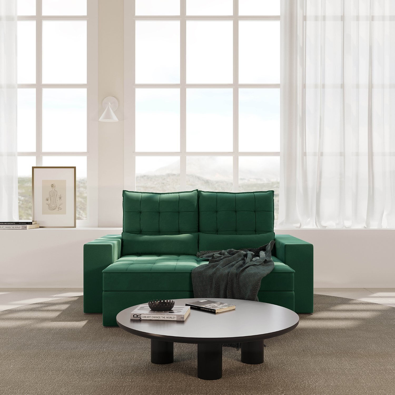 Sofá Retrátil E Reclinável 3 Lugares 180cm Embaúba Extra Cabecasa Madeiramadeira Verde Diamante