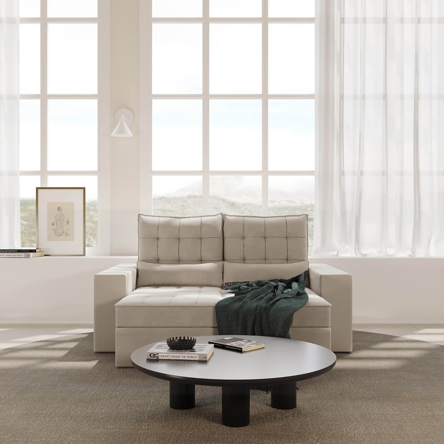 Sofá Retrátil E Reclinável 3 Lugares 180cm Embaúba Extra Cabecasa Madeiramadeira Bege Fosco