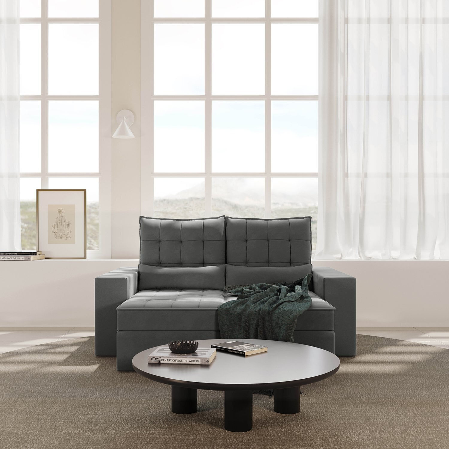 Sofá Retrátil E Reclinável 3 Lugares 180cm Embaúba Extra Cabecasa Madeiramadeira Grafite Fosco