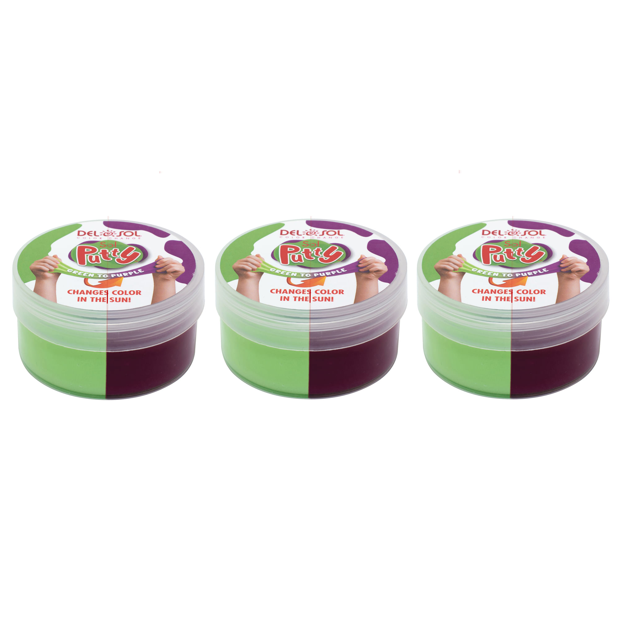 Putty Delsol, Que Muda De Cor, De Verde Para Roxo, Pacote Com 3