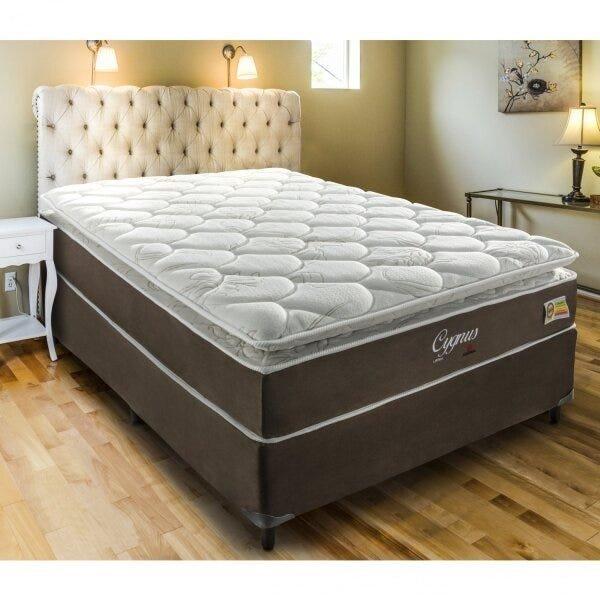 Cama Box Casal 138x188x59cm Latex Cygnus Montreal Tecido Suede Marrom, Malha 340g Branca