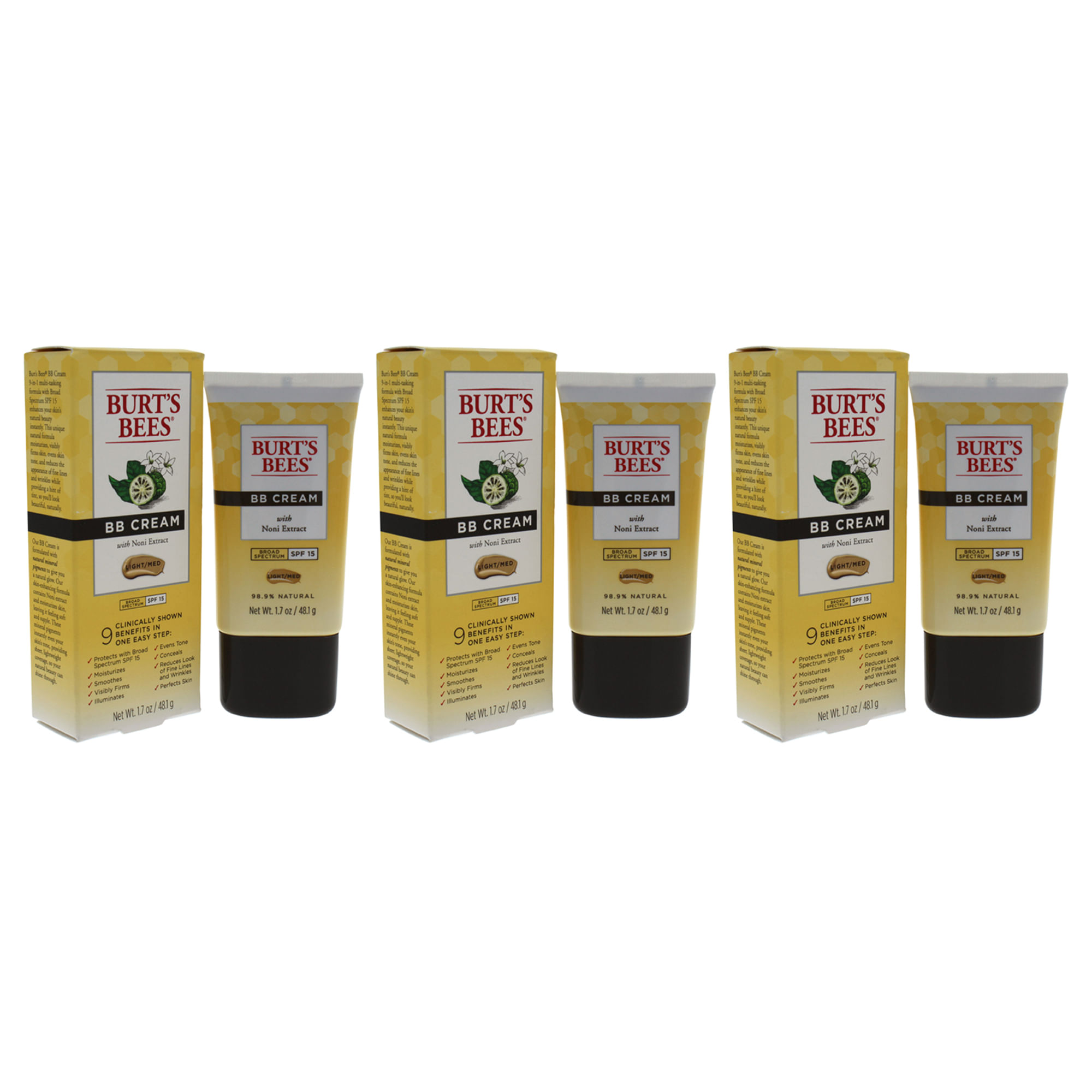 Bb Cream Burts Bees Spf 15, Leve E Médio, 50 Ml, Pacote Com 3
