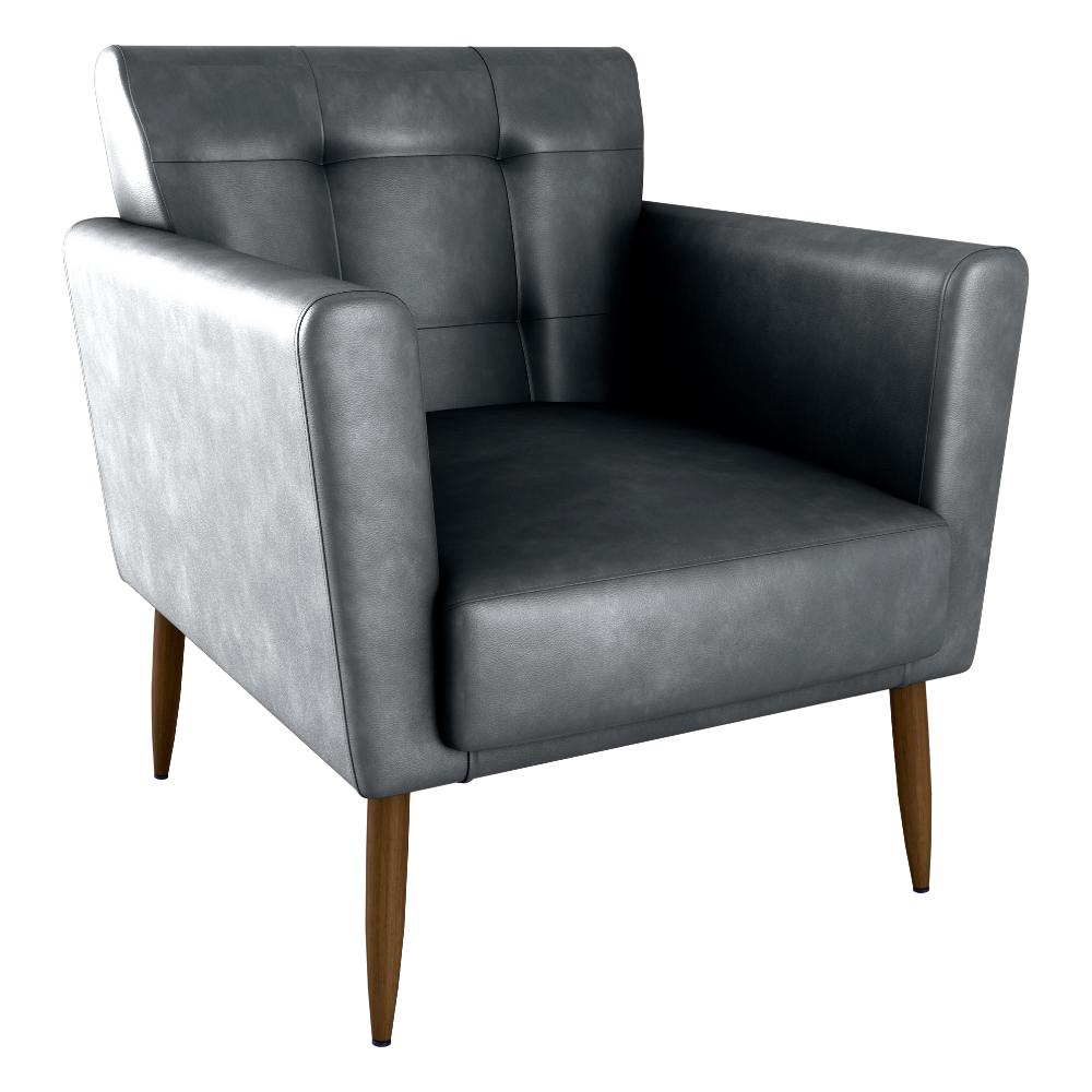 Poltrona Decorativa Pes Palito Cancun Corino Frankfurt Preto Grafite Milani Store