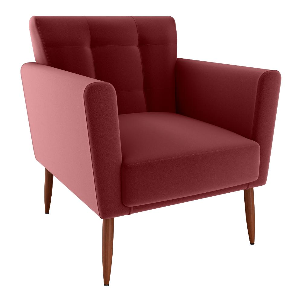 Poltrona Decorativa Pes Palito Cancun Veludo E432 Vermelho Milani Store