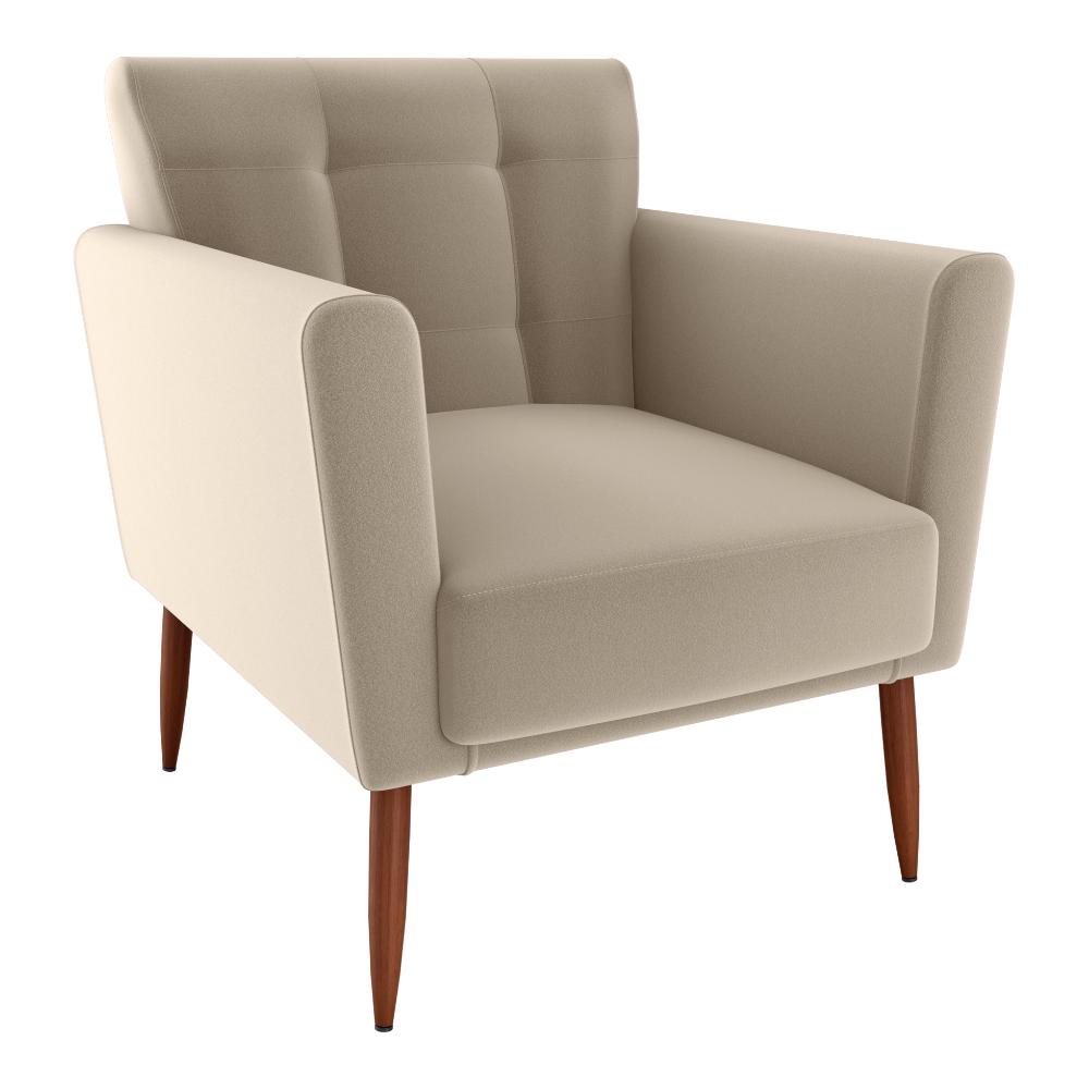 Poltrona Decorativa Pes Palito Cancun Veludo E434 Marrom Claro Milani Store