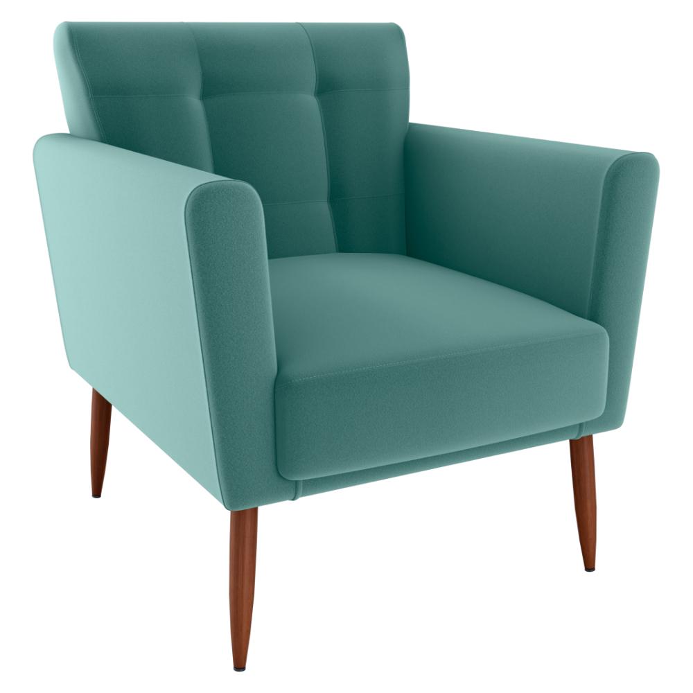 Poltrona Decorativa Pes Palito Cancun Veludo Deluxe Verde Milani Store