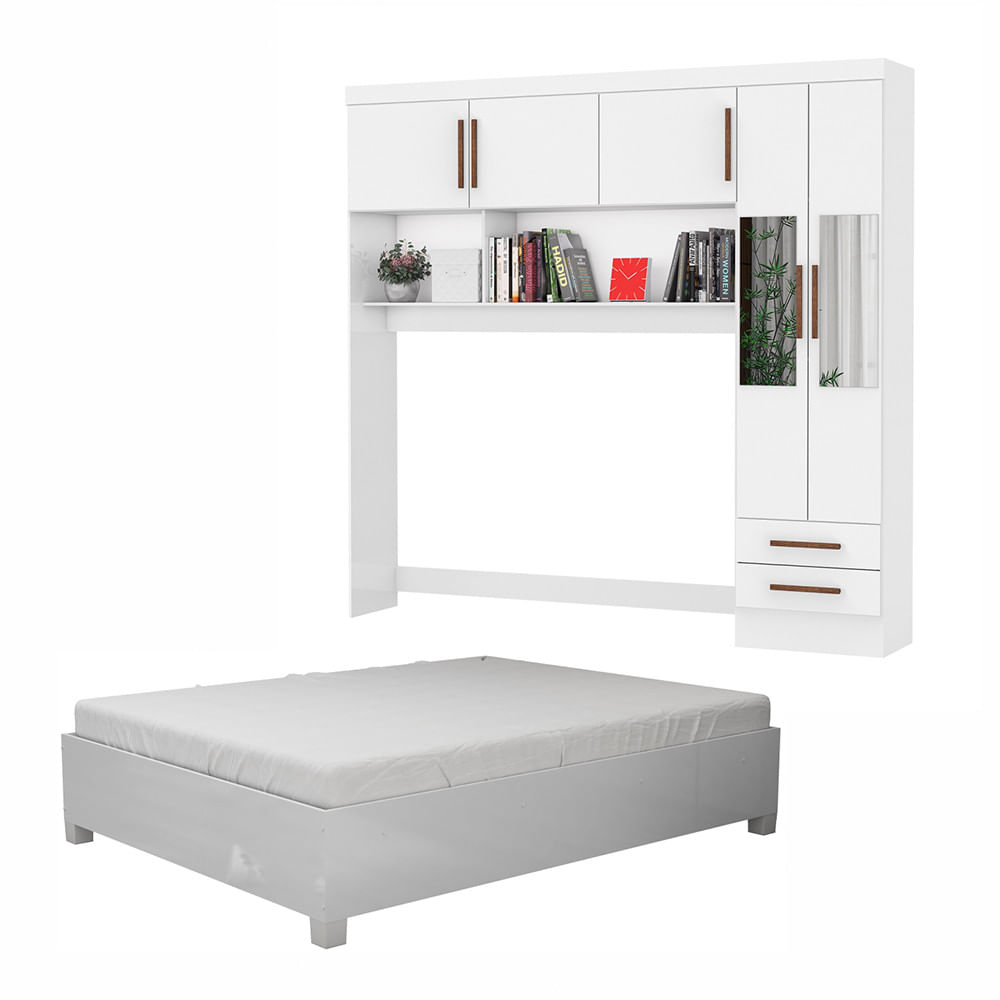 Guarda Roupa Modulado Com Cama Paris 5 Portas Com Espelho E 2 Gavetas