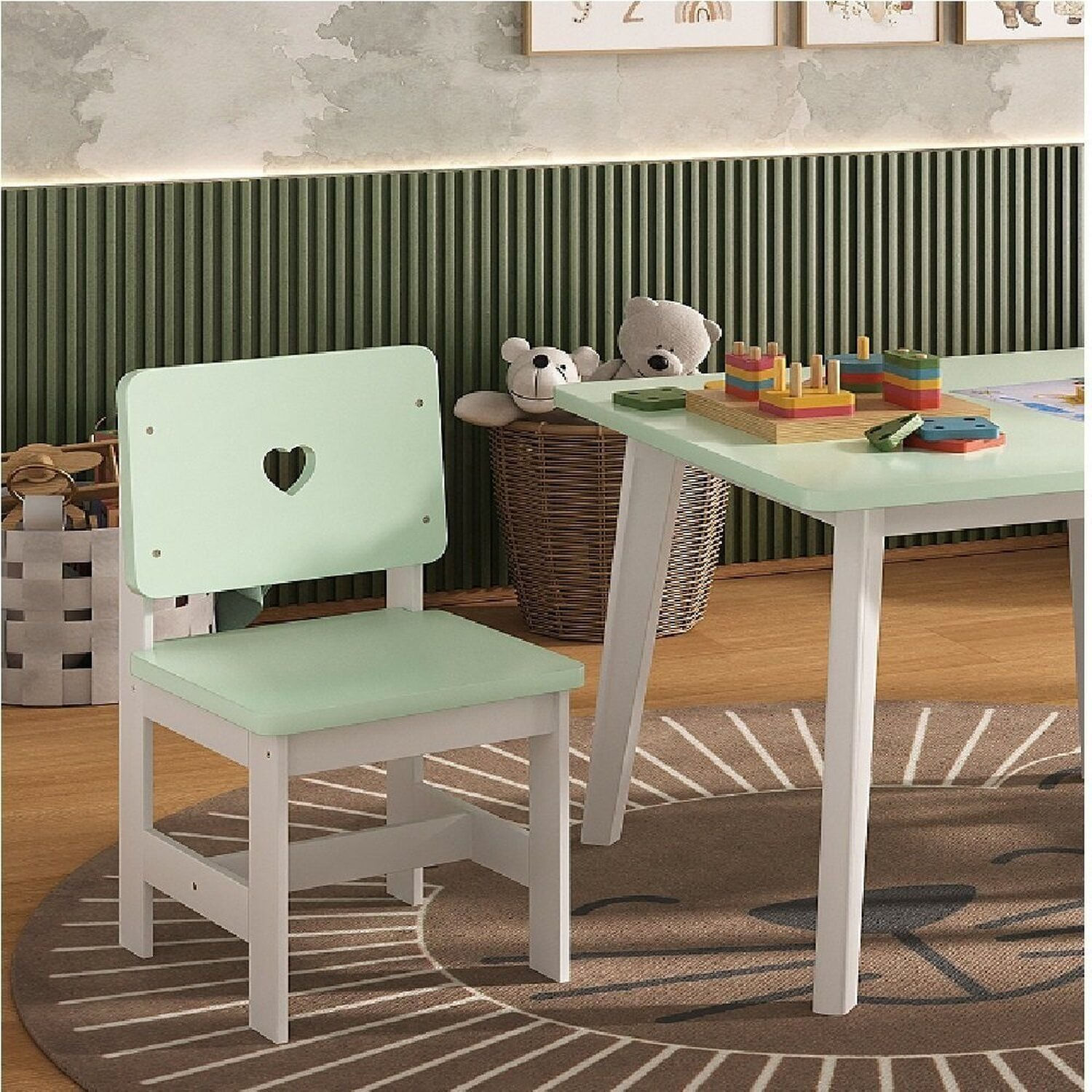 Cadeira Infantil Sofia Madeira Maciça E Mdf Branco/verde