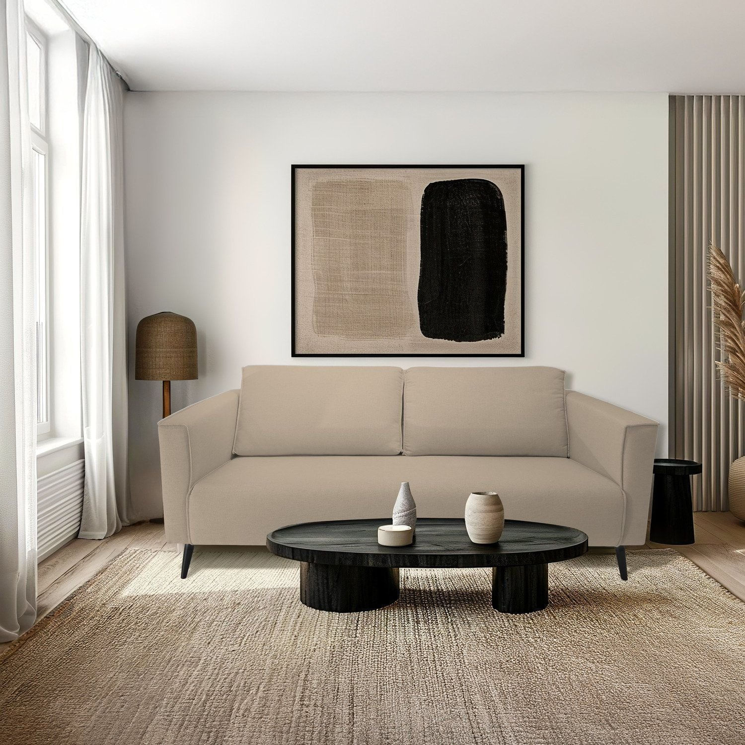 Sofá 3 Lugares Tecido Poliéster Fun Bege