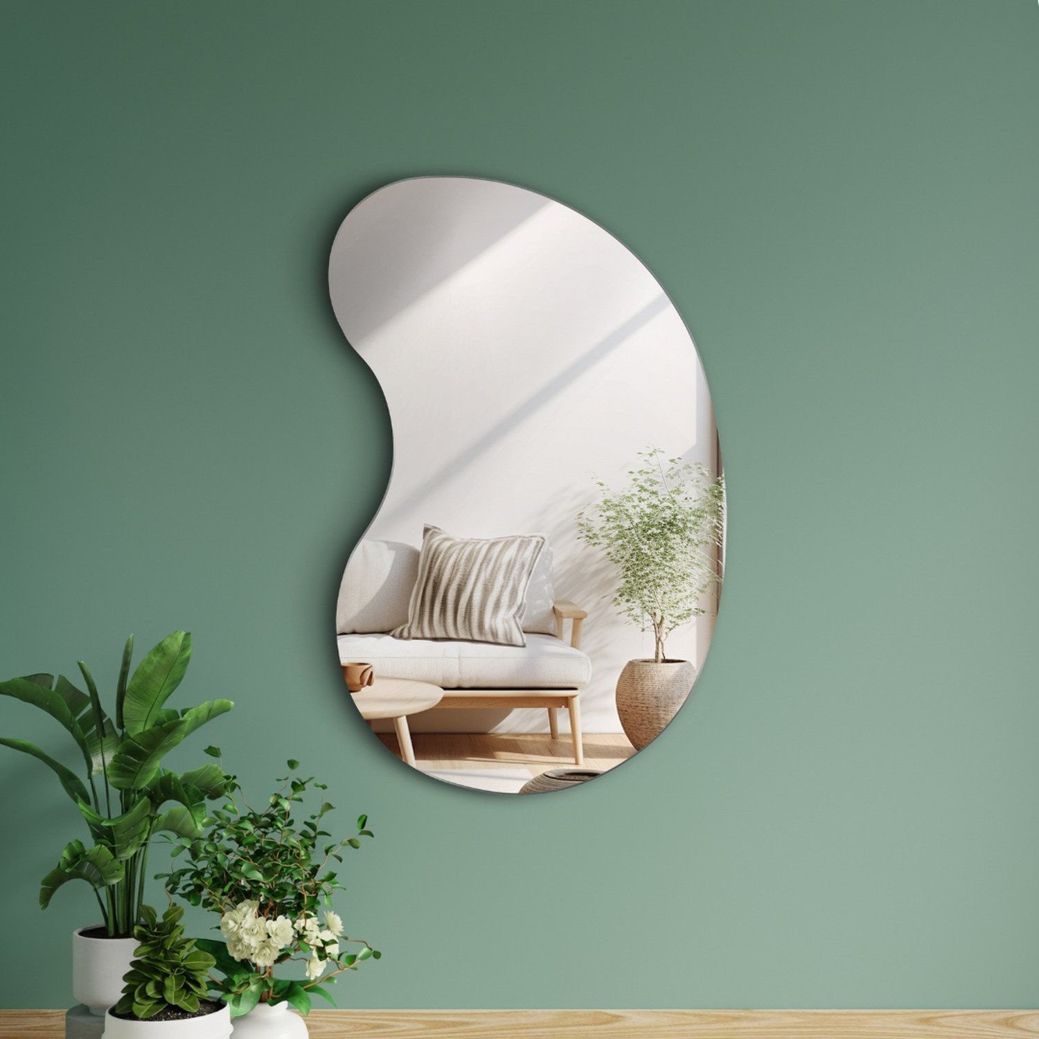 Espelho Decorativo Orgânico 70x50cm Em Vidro Lapidado Com Suporte De Fixação Bean Lapidado