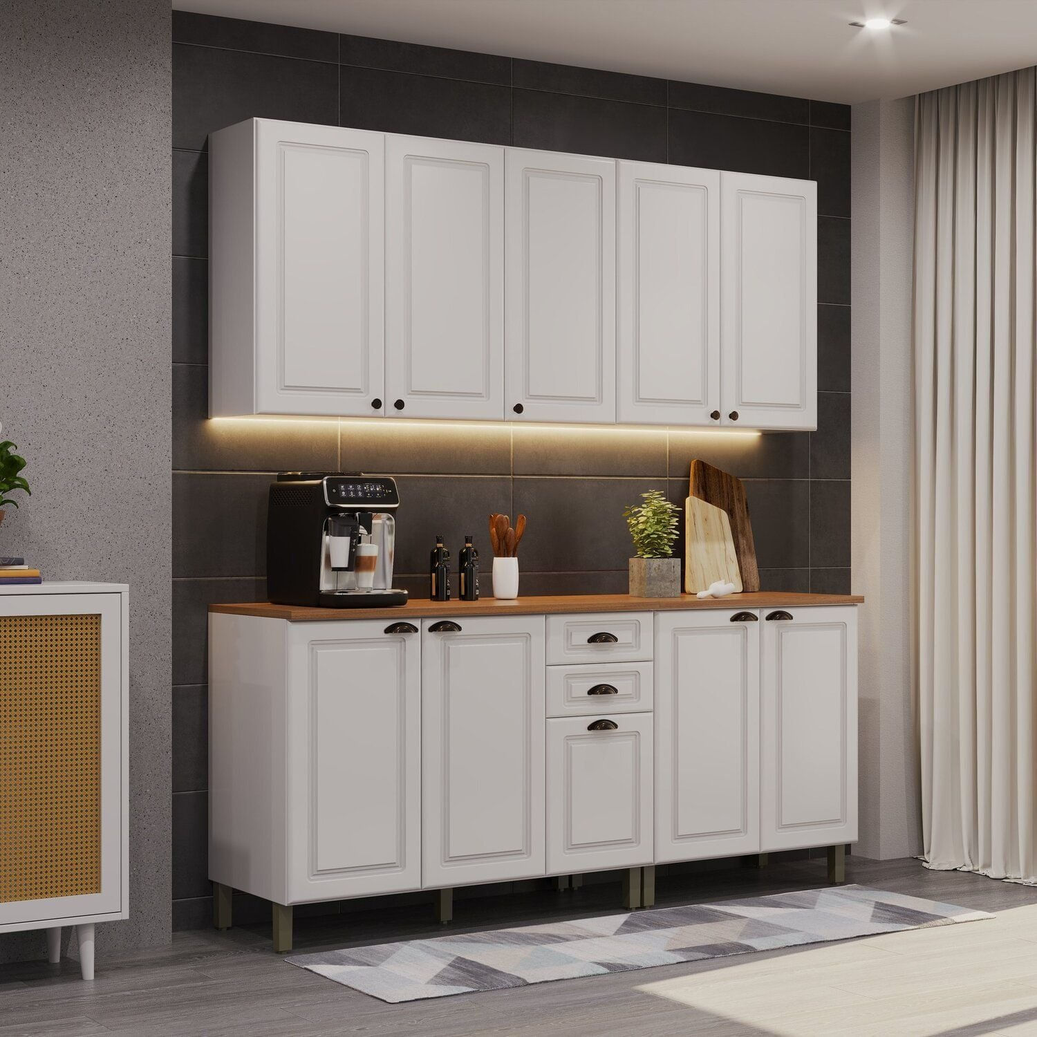 Cozinha Americana Modulada Compacta 4 Peças Paris Branco