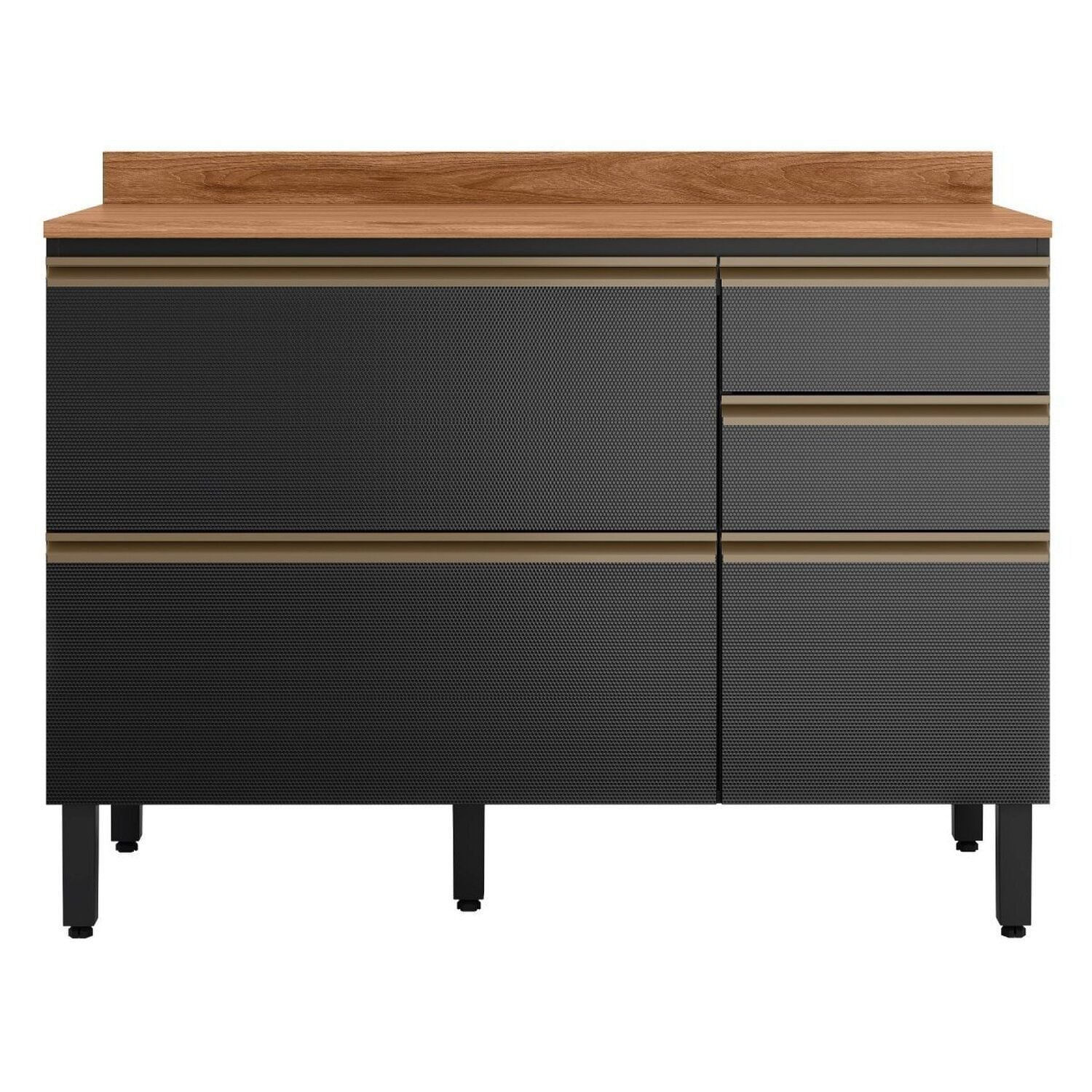 Balcão Mdf 1 Porta Basculante 4 Gavetas Para Pia 120cm Com Tampo Proença Nogueira/carbono Prime