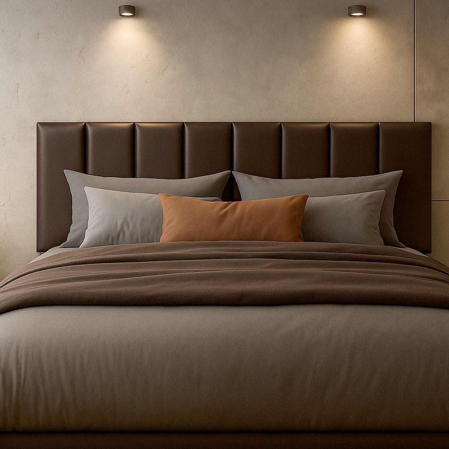 Cabeceira Suspensa Cama Casal Em Couro Evoa Marrom