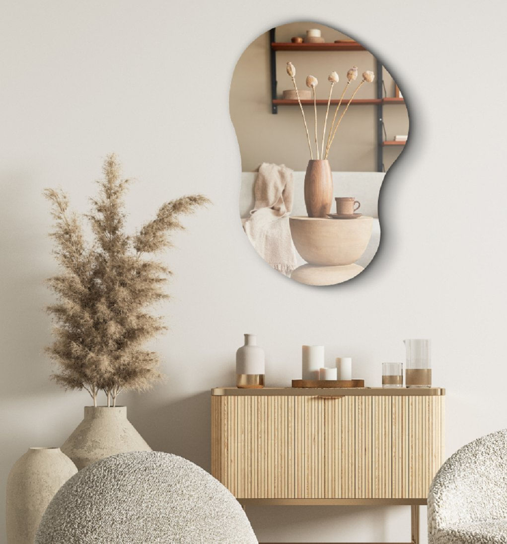 Espelho Decorativo Orgânico 70x50cm Em Vidro Lapidado Fita Dupla Face Fácil Aplicação Cloud Lapidado