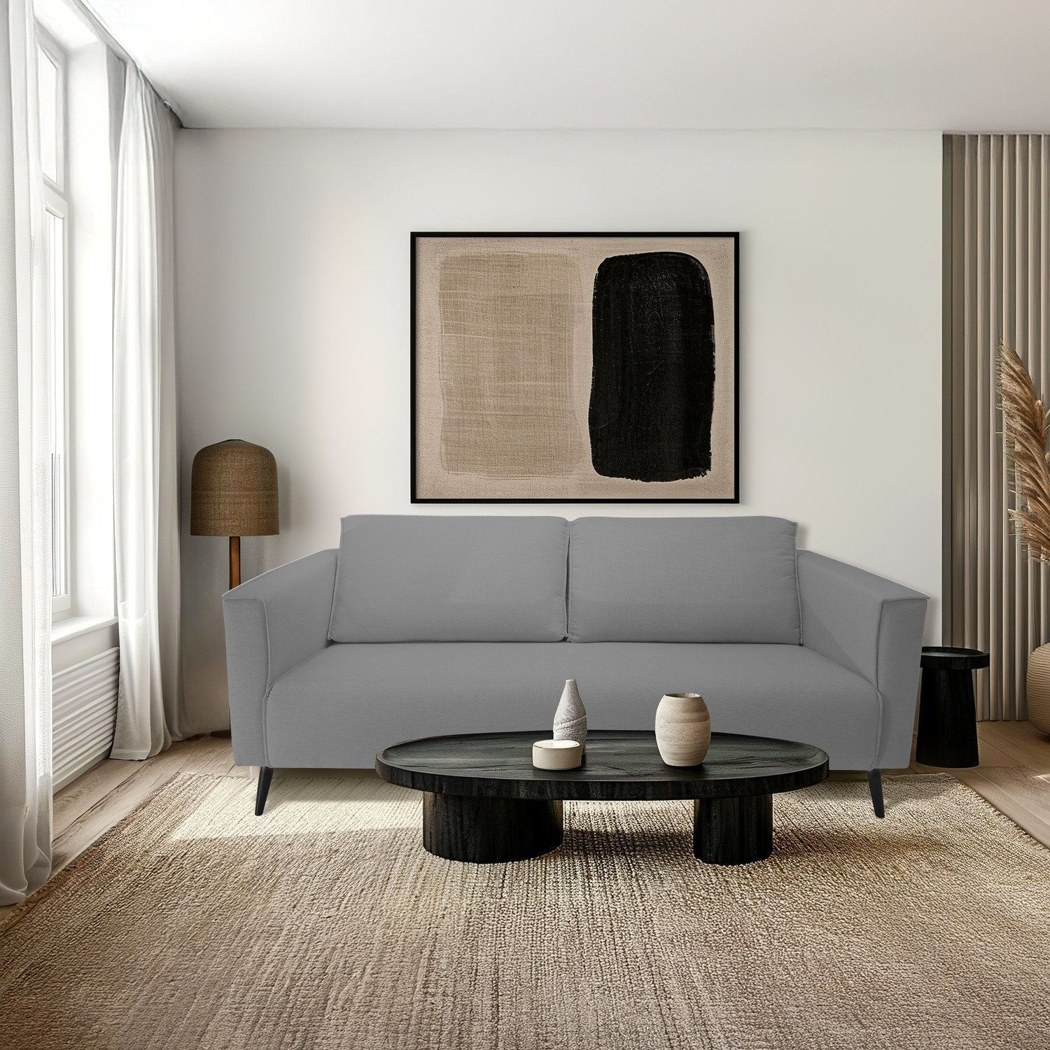 Sofá 3 Lugares Tecido Poliéster Fun Cinza Escuro