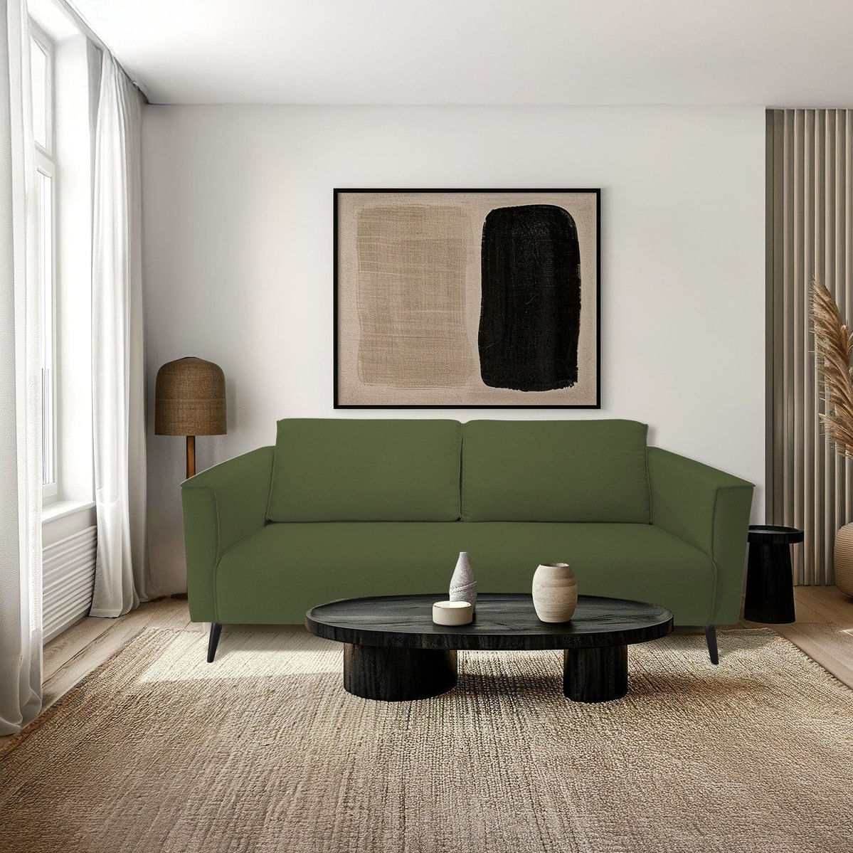 Sofá 3 Lugares Tecido Poliéster Fun Oliva