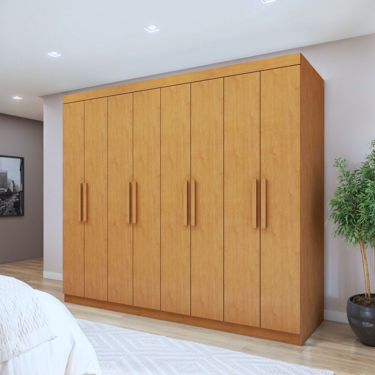 Guarda-roupa Casal 8 Portas 4 Gavetas Andara Soft Amêndoa Clean