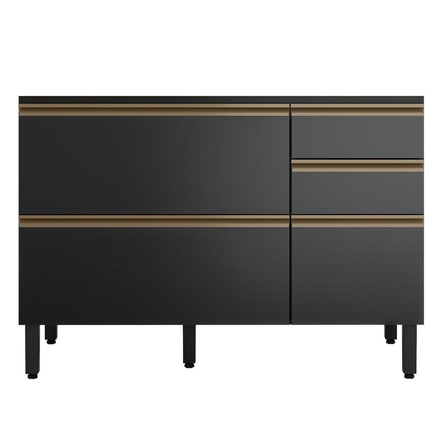 Balcão Mdf 1 Porta Basculante 4 Gavetas Para Pia 120cm Proença Nogueira/carbono Prime